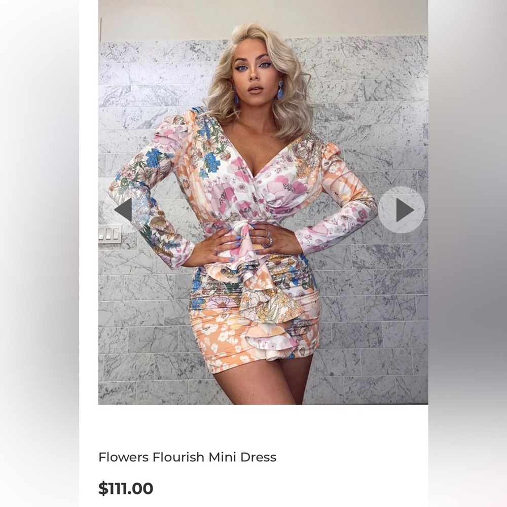 Flowers Flourish Mini Dress. Comino couture. Brand new with labels. US 6.